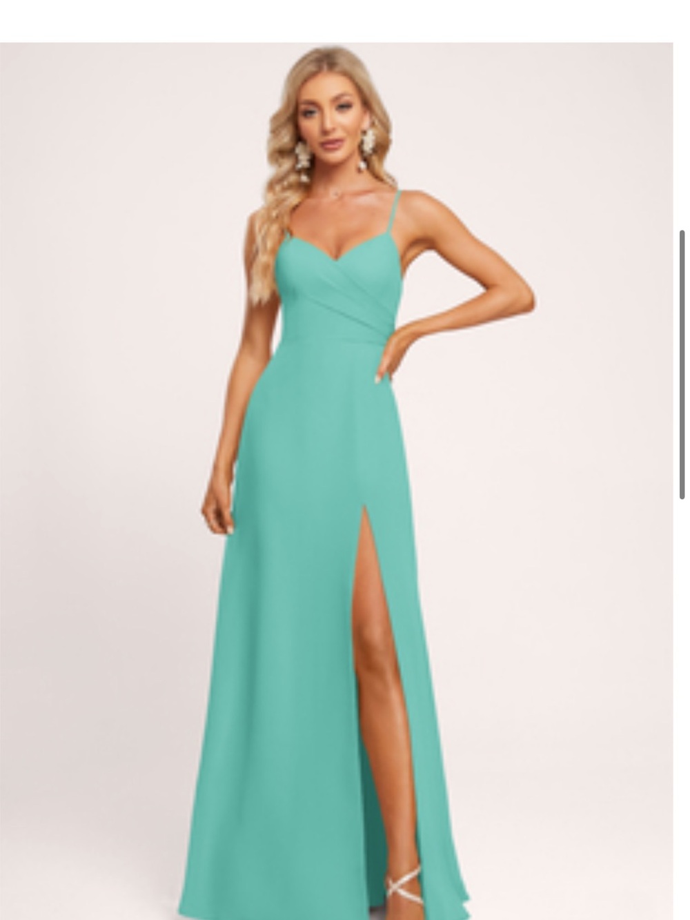 JJs House Teal Spaghetti Strap Maxi Gown with Thigh Slit